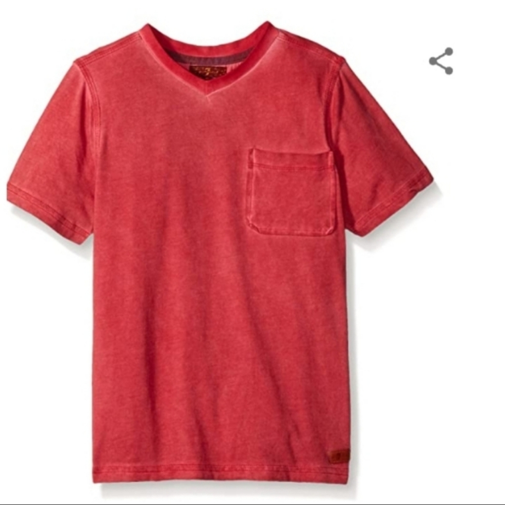 7 For All Mankind Boys' Mineral Wash V-Neck Knit Jersey Pocket T-Shirt-Red - Picture 2 of 5